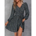 Floral Lantern Sleeve Belted Dress